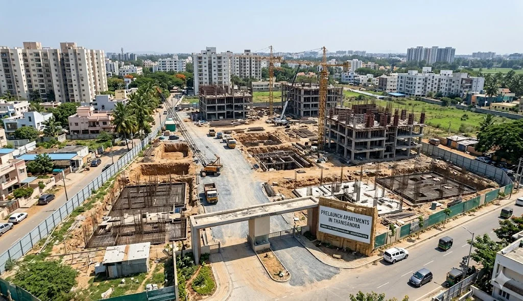 Architectural render of upcoming pre-launch apartment projects in Thanisandra offering early-bird investment opportunities in North Bangalore.